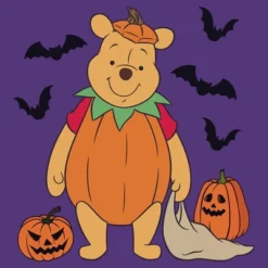 Mens Winnie The Pooh Halloween Bear Pumpkin Costume Bats T Shirt