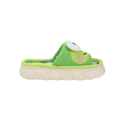 Keroppi 3D Character Face Art Women's Green & White Plaid Open-Toed Slide Slippers 3 Keroppi 3D Character Face Art Women's Green & White Plaid Open-Toed Slide Slippers - Image 3