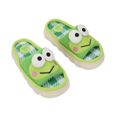 Keroppi 3D Character Face Art Women's Green & White Plaid Open-Toed Slide Slippers 6 Keroppi 3D Character Face Art Women's Green & White Plaid Open-Toed Slide Slippers - Image 6