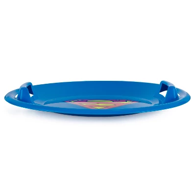 Slippery Racer Downhill Pro Heavy-Duty Cold Resistant Superman Adults And Kids Plastic Saucer Disc Snow Sled With Handles, Blue 2 Slippery Racer Downhill Pro Heavy-Duty Cold Resistant Superman Adults And Kids Plastic Saucer Disc Snow Sled With Handles, Blue - Image 2