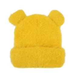 Winnie The Pooh Character Face Yellow Fuzzy Yarn Cuff Beanie With 3D Ears -Toys Sale Store GUEST 27491542 bf65 48e6 a914 8745b598d3dc