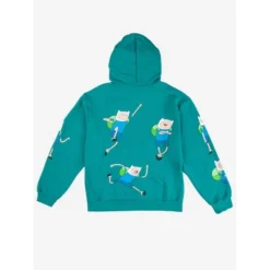 Adventure Time Finn Puff Print Long Sleeve Turquoise Adult Hooded Sweatshirt