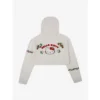 Hello Kitty Strawberries Puff Print Long Sleeve Zip Up Women's White Cropped Hoodie