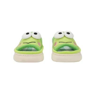 Keroppi 3D Character Face Art Women's Green & White Plaid Open-Toed Slide Slippers 2 Keroppi 3D Character Face Art Women's Green & White Plaid Open-Toed Slide Slippers - Image 2