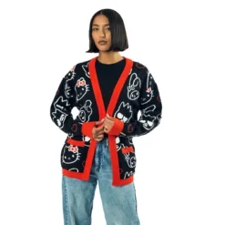 Hello Kitty & Friends Character Face Outlines Women's Black Long Sleeve Grandma Cardigan -Toys Sale Store GUEST 3a529524 2ccf 4850 ad6c 94e5d8c20712