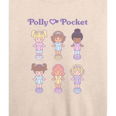 Women's - Polly Pocket - Polly Pocket Doll Grid Lightweight French Terry Wide Neck Long Sleeve Graphic Shirt 1 Women's - Polly Pocket - Polly Pocket Doll Grid Lightweight French Terry Wide Neck Long Sleeve Graphic Shirt