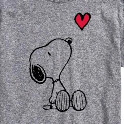 Men's - Peanuts - Snoopy With Red Heart Short Sleeve Graphic T-Shirt