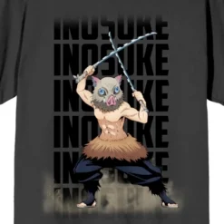 Demon Slayer Inosuke Hashibira Crew Neck Short Sleeve Charcoal Men's T-shirt