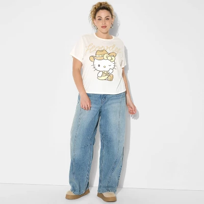 Women's Hello Kitty Howdy Short Sleeve Graphic Shrunken T-Shirt - White 4 Women's Hello Kitty Howdy Short Sleeve Graphic Shrunken T-Shirt - White - Image 4