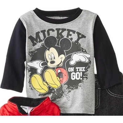 Disney Baby Boys' Mickey Mouse 3-Piece Vest, Shirt & Jeans Set, Red/Black, 12 Months 2 Disney Baby Boys' Mickey Mouse 3-Piece Vest, Shirt & Jeans Set, Red/Black, 12 Months - Image 2