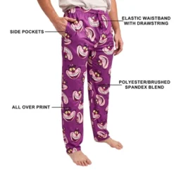 Disney Alice In Wonderland Chesire Cat All-Over Print Adult Purple Sleep Pajama Pants