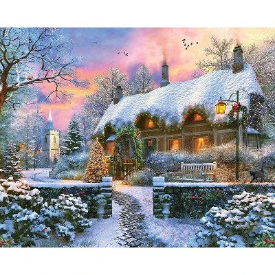 Springbok Christmas Cottage Round Jigsaw Puzzle - 1000pc 1 Springbok Christmas Cottage Round Jigsaw Puzzle - 1000pc