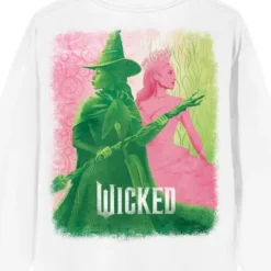 Wicked Part One Elphaba & Glinda Green & Pink Graphic Women's White Crew Neck Long Sleeve Sweatshirt -Toys Sale Store GUEST 58dff63f 0745 4aa6 bb85 b98928cd07c4