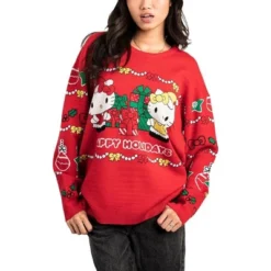 Hello Kitty & Mimmy Happy Holidays Women's Red Crew Neck Long Sleeve Oversized Sweater -Toys Sale Store GUEST 5eb9c139 4764 41eb 9645 6e6d7bcef9de