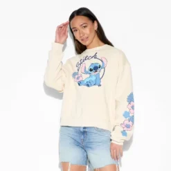 Disney Women's Stitch Graphic Sweatshirt - Ivory