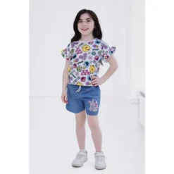 Sesame Street Infant Baby Girls T-Shirt And Chambray Shorts Outfit Set White / Blue 12 Months