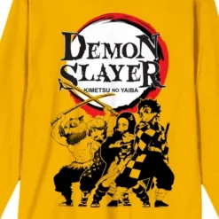 Demon Slayer Oversized Character Group Shot & Logo Men's Yellow Crew Neck Long Sleeve Tee