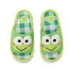 Keroppi 3D Character Face Art Women's Green & White Plaid Open-Toed Slide Slippers