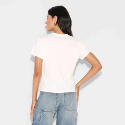 Women's Hello Kitty Howdy Short Sleeve Graphic Shrunken T-Shirt - White 2 Women's Hello Kitty Howdy Short Sleeve Graphic Shrunken T-Shirt - White - Image 2