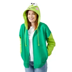 SANRIO Keroppi Cosplay Long Sleeve Green Contrast Women's Zip Hoodie