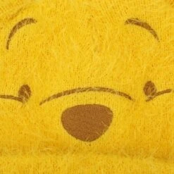 Winnie The Pooh Character Face Yellow Fuzzy Yarn Cuff Beanie With 3D Ears