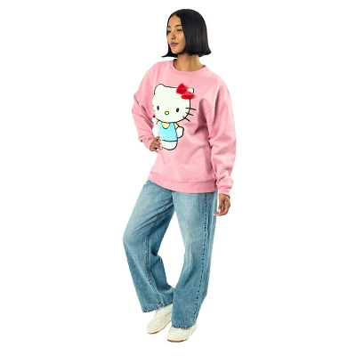 Hello Kitty Big Face Plush Character Women's Pink Crew Neck Long Sleeve Oversized Fleece Sweatshirt 1 Hello Kitty Big Face Plush Character Women's Pink Crew Neck Long Sleeve Oversized Fleece Sweatshirt