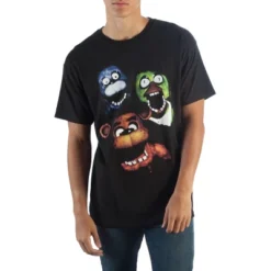 FNAF Film Style Group T-Shirt, Creepy Animatronics Chica Bonnie Freddy Fazbear's Pizza, Black Fitted Tee -Toys Sale Store GUEST a5d007af 5034 415b 8d63 58e36fe9dc58