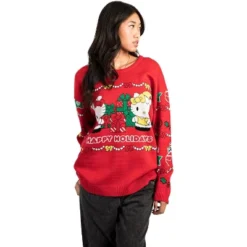 Hello Kitty & Mimmy Happy Holidays Women's Red Crew Neck Long Sleeve Oversized Sweater -Toys Sale Store GUEST adbef8a5 40b1 4807 b4c5 3017b4b42f22
