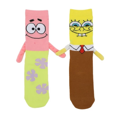 Spongebob Squarepants Spongebob & Patrick Women's Casual Crew Socks With 3D Arms & Magnetic Hands 1 Spongebob Squarepants Spongebob & Patrick Women's Casual Crew Socks With 3D Arms & Magnetic Hands