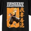 Demon Slayer Zenitsu Agatsuma Crew Neck Short Sleeve Men's Black T-shirt