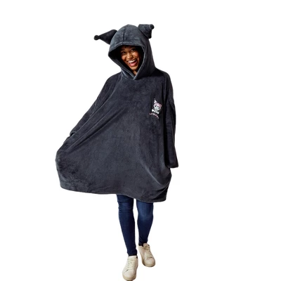 SANRIO Kuromi Embroidered Character Art Women’s Black Oversized Hooded Blanket OSFA 4 SANRIO Kuromi Embroidered Character Art Women’s Black Oversized Hooded Blanket OSFA - Image 4
