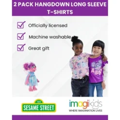 Sesame Street Elmo Cookie Monster Abby Cadabby Infant Baby Girls 2 Pack Hangdown Long Sleeve T-Shirts Purple / Pink 24 Months