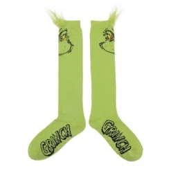 The Grinch Character Face Women's Green Chenille Knee High Socks