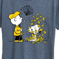 Women's - Peanuts - Charlie Brown Snoopy Fall Leaves Short Sleeve Graphic T-Shirt