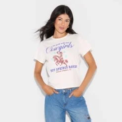 Women's Hot Spring Ranch Short Sleeve Graphic Shrunken T-Shirt - White