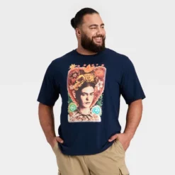 Latino Heritage Month Adult Graphic Frida Kahlo Short Sleeve T-Shirt - Navy Blue