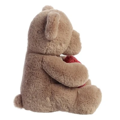 Aurora Valentines 9.5" Tuffy Taupe Bear With Heart Stuffed Animal 2 Aurora Valentines 9.5" Tuffy Taupe Bear With Heart Stuffed Animal - Image 2