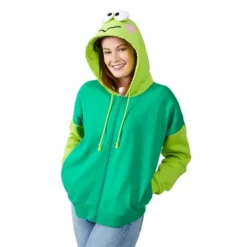 SANRIO Keroppi Cosplay Long Sleeve Green Contrast Women's Zip Hoodie -Toys Sale Store GUEST d6b9c05b 5a12 4568 867e ca085fcc8a46