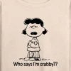 Women's - Peanuts - Who Says I'm Crabby Lucy Lightweight French Terry Wide Neck Long Sleeve Graphic Shirt