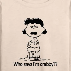 Women's - Peanuts - Who Says I'm Crabby Lucy Lightweight French Terry Wide Neck Long Sleeve Graphic Shirt