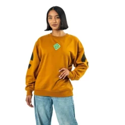 Scooby-Doo Scooby Doo Dog Tag & Spots Women's Brown Crew Neck Long Sleeve Oversized Fleece Sweatshirt